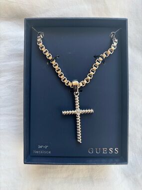 Guess Silver  Chain Necklace with Cross Pendant